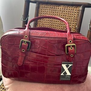 MAXX NY Satchel Leather Croc Embossed Liverpool Street Bordeaux Handbag- Vintage